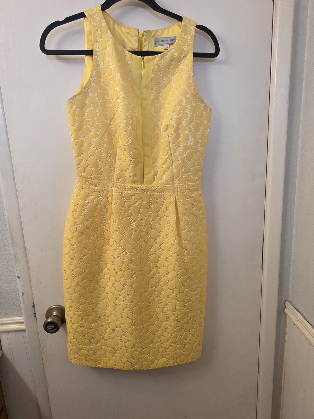 Bright Yellow Lace Midi Sheath Dress by Katherine Kelly